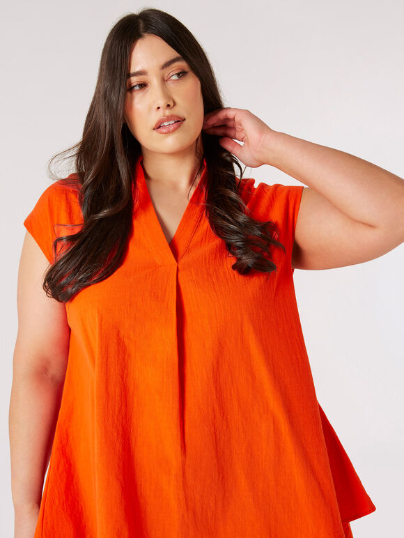 Curve Textured Cotton High-Low Hem Top, Orange, large