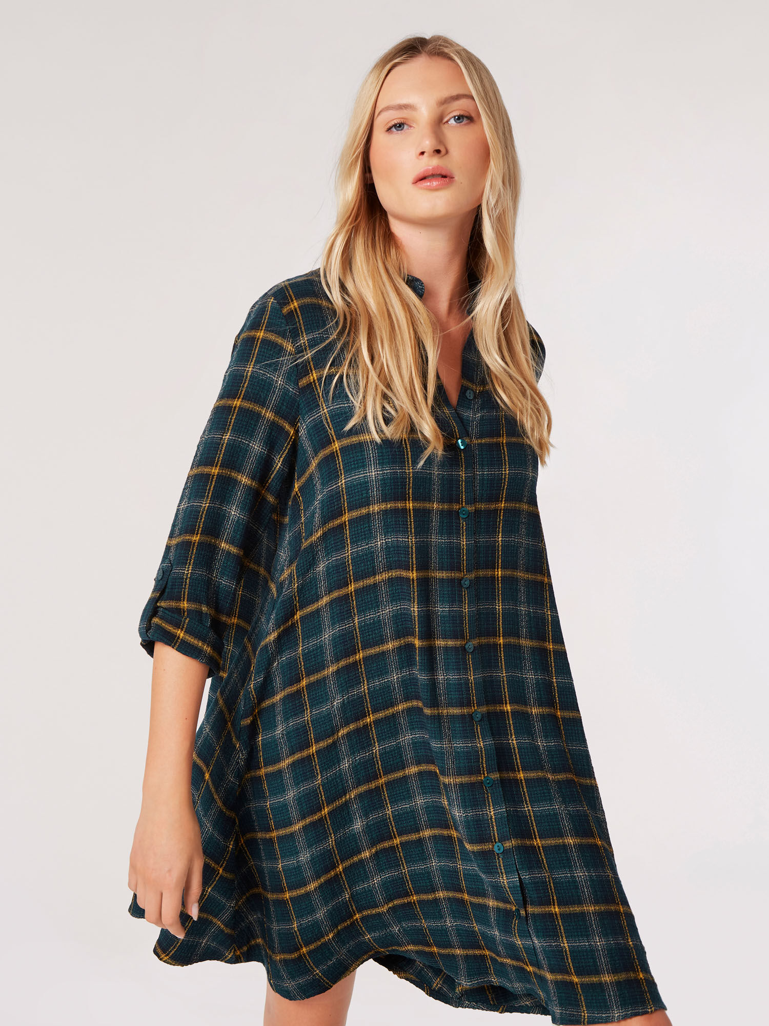 Long plaid on sale button up dress