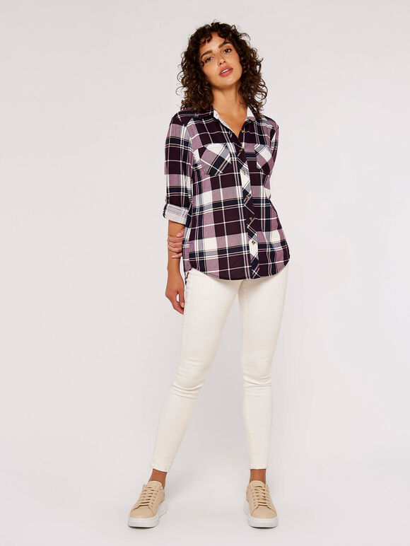 Check Brushed Jersey Shirt, Purple, large