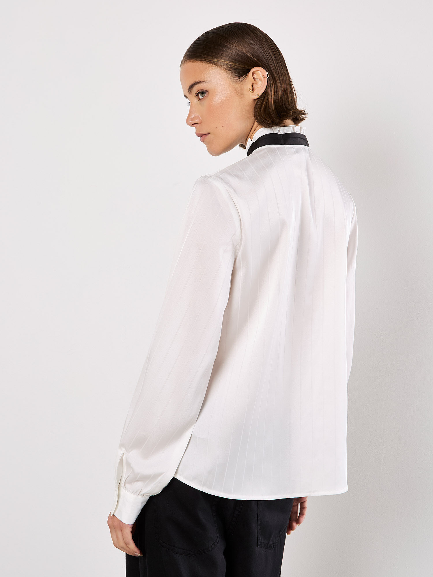 Bow Neck Ruffle Shirt Apricot Clothing