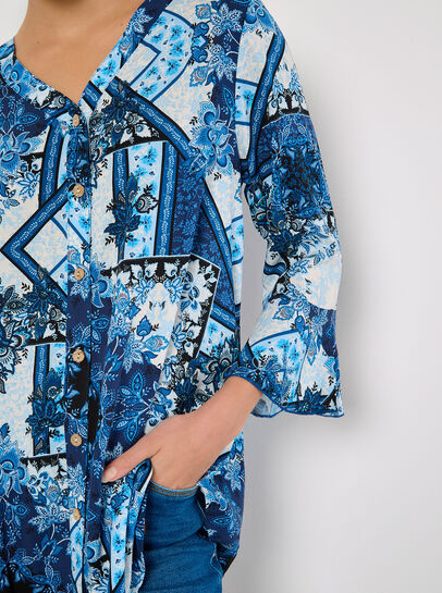Patchwork Scarf Print Blouse