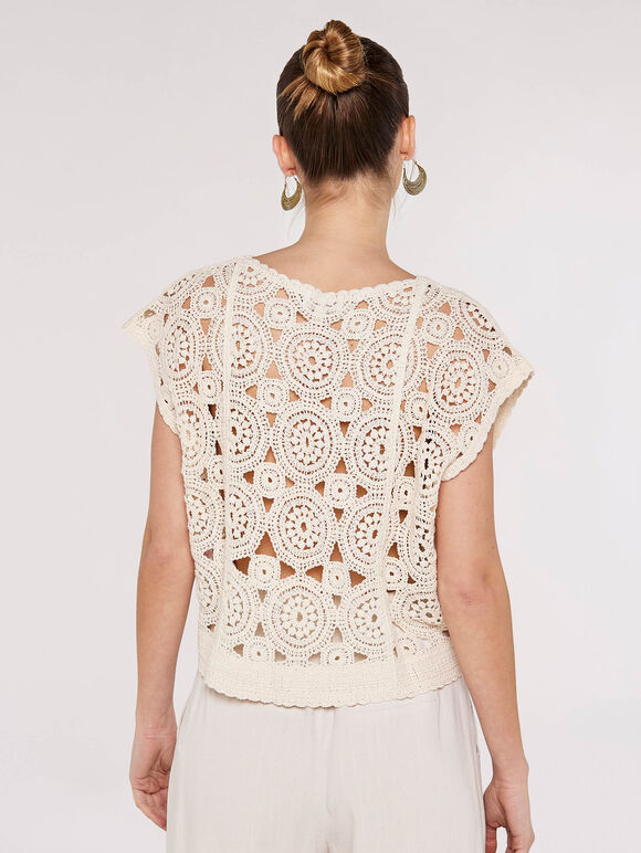 Batwing Crochet Top, Stone, large