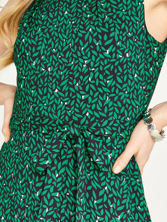 Apricot Leaf Pleat Detail Skater Dress, Green, large