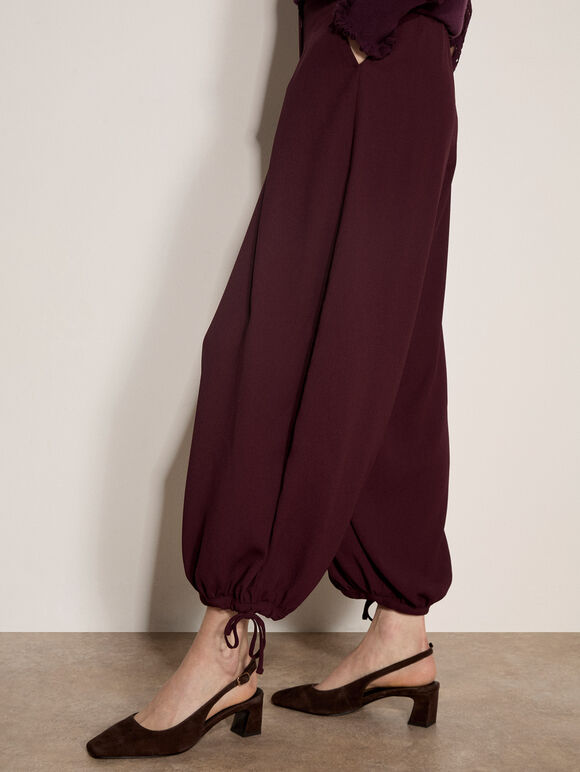 Wide-Leg Balloon Trousers, Burgundy, large
