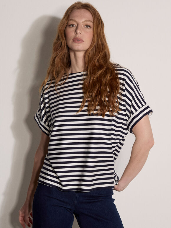 Soft Jersey Stripe T-Shirt, Navy, large