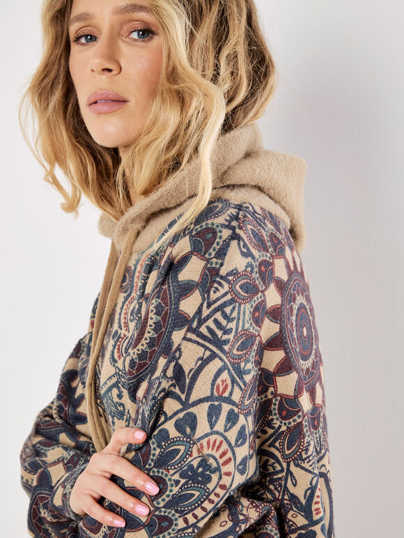 Mandala Hooded Tunic Jumper, Teal, large
