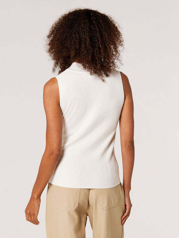 Mock Neck Knitted Top, Cream, large