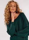 Stud Detail Batwing Jumper, Green, large