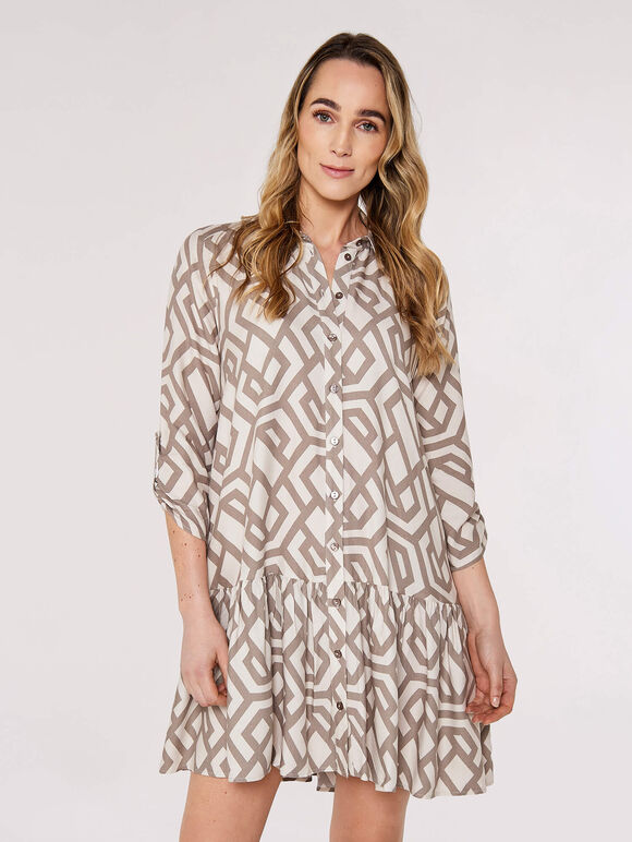 Geometric Print Mini Dress, Stone, large