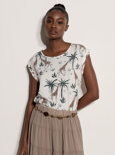 Giraffe Tropical Woven T-Shirt