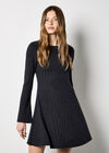 Pointelle Knit Jersey Swing Mini Dress, Black, large