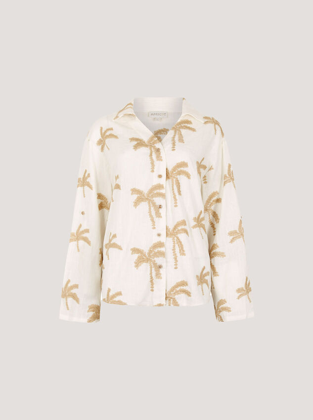 Embroidered Palm Trees Shirt, Cream, large