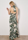 Tropical Leaf Satin Maxi Dress, Cream, large