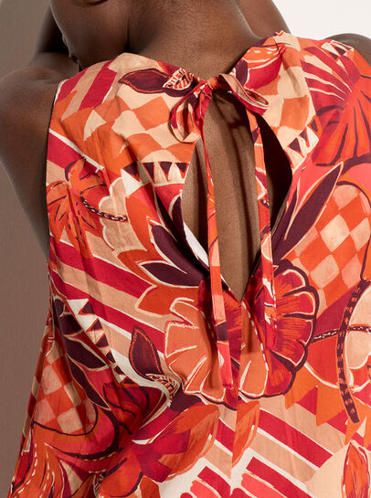 Abstract Print Bubble Hem Cotton Mini Dress