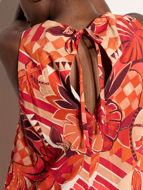 Abstract Print Bubble Hem Mini Dress, Red, large