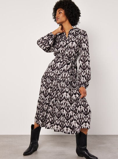 Ikat Tiered Shirt Midi Dress