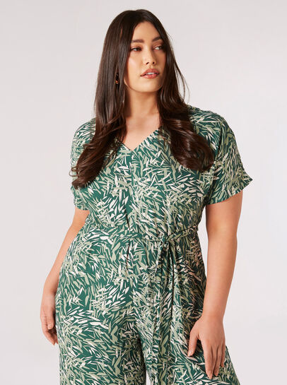 Curve Leaf Print Jumpsuit