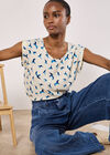 Bird Print Graphic Woven T-Shirt, Cream, large
