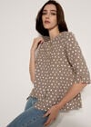 Irregular Spot Asymmetric Wrap Top, Brown, large