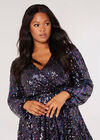 Curve Sequin Wrap Mini Dress, Black, large