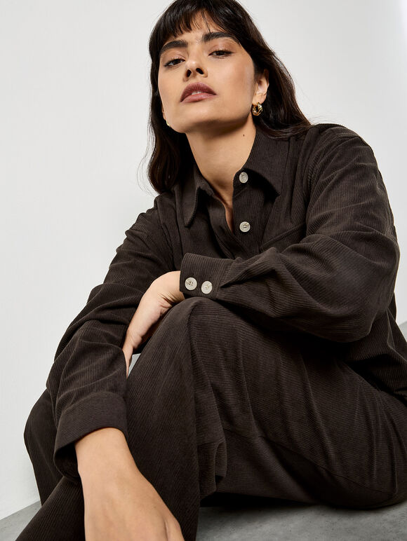 Cord Wide-Leg Trousers, Brown, large