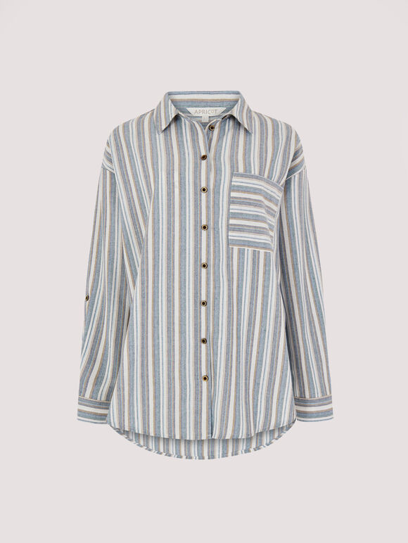 Multi Stripe Oversized Shirt, Blue, large