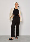Linen Blend Cropped Trousers, Black, large