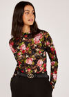 Pink Roses Lace High Neck Top, Black, large
