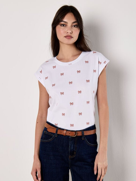 Bow Print T-Shirt, Pink, large