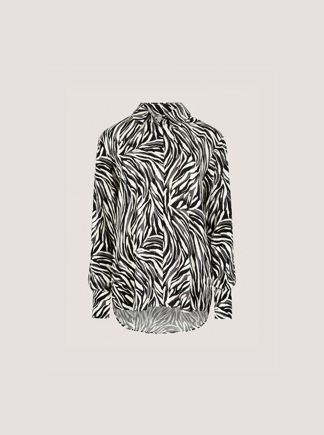 Zebra Print High-Low Shirt, Stone, large