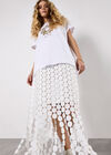 Guipure Circle Lace Fringe Maxi Skirt, Cream, large