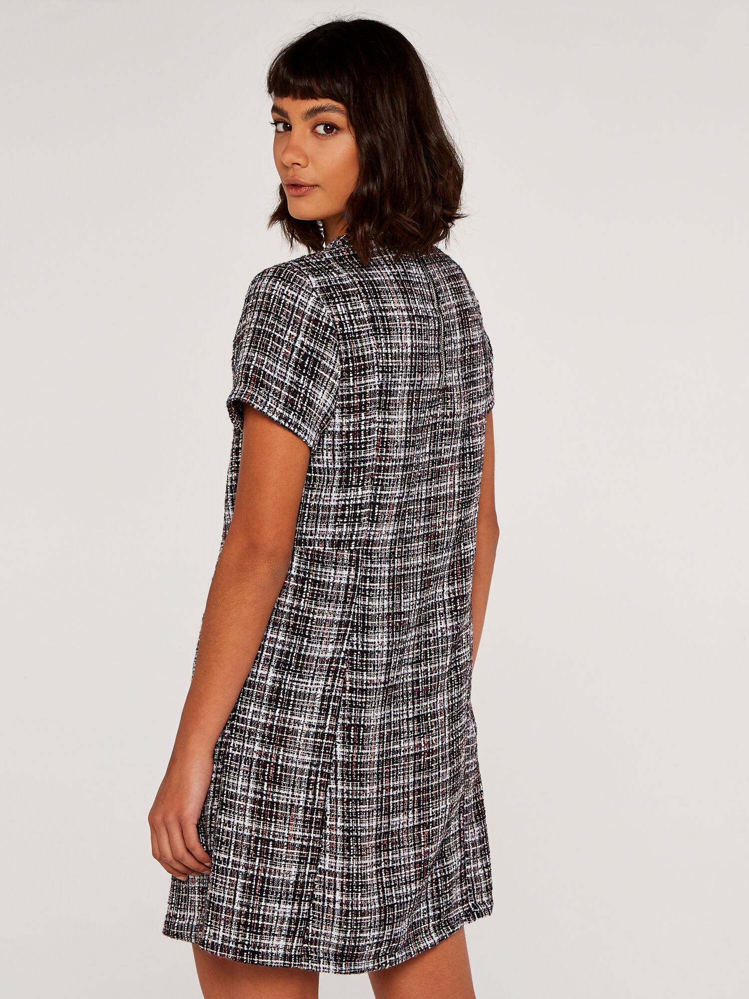 Tweed Shift Dress Apricot Clothing