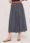 Belted Mosaic Midi Skirt, Navy, large