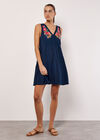 Embroidered Blooms Swing Mini Dress, Navy, large