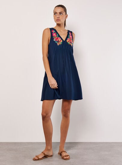 Embroidered Blooms Swing Mini Dress