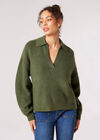 Collared Oversized Ribbed Jumper, Green, large