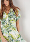 Tropical Leaf Print Smocked Mini Dress, Cream, large