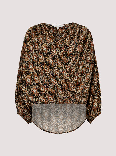 Ikat Tile Print Wrap Top