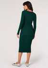 Ribbed Knit Bodycon Midi Dress, Green, large