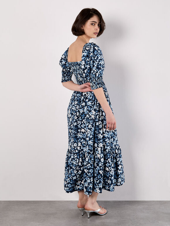 Floral Milkmaid Midaxi Dress, Navy, large