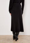 Fine Knit Cable Midi Skirt, Black, large