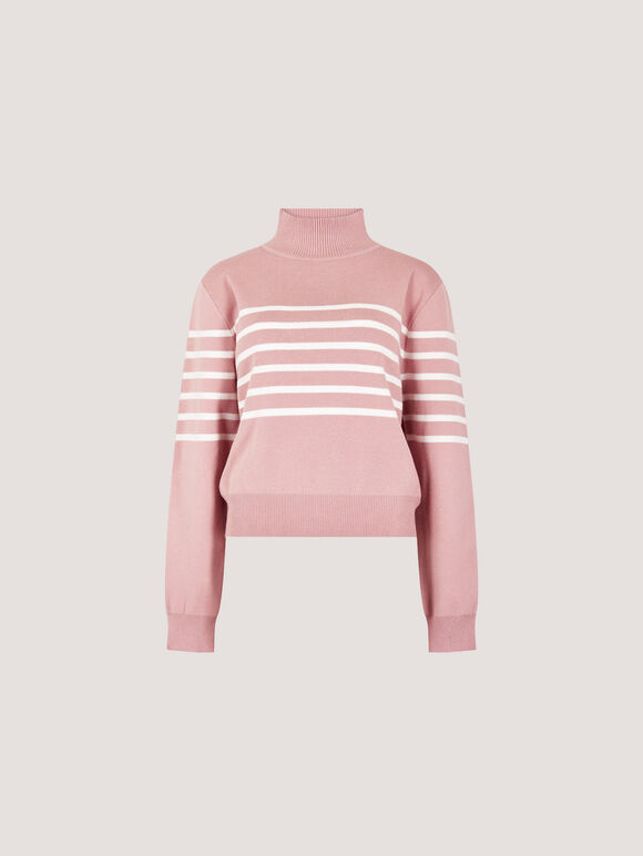 Mock Neck Stripe Jumper, Pink, large