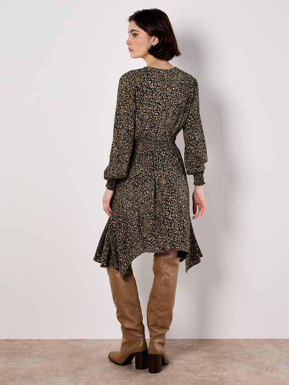 Leopard Hanky Hem Mini Dress, Khaki, large