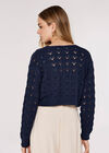 Pointelle Cropped Shrug, Navy, large