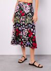 Embroidered Floral Mesh Midi Skirt, Black, large