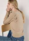 Pearl Embellished Ruffle Jumper, Stone, large