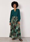 Floral Patchwork Crinkle Wide-Leg Trousers, Green, large