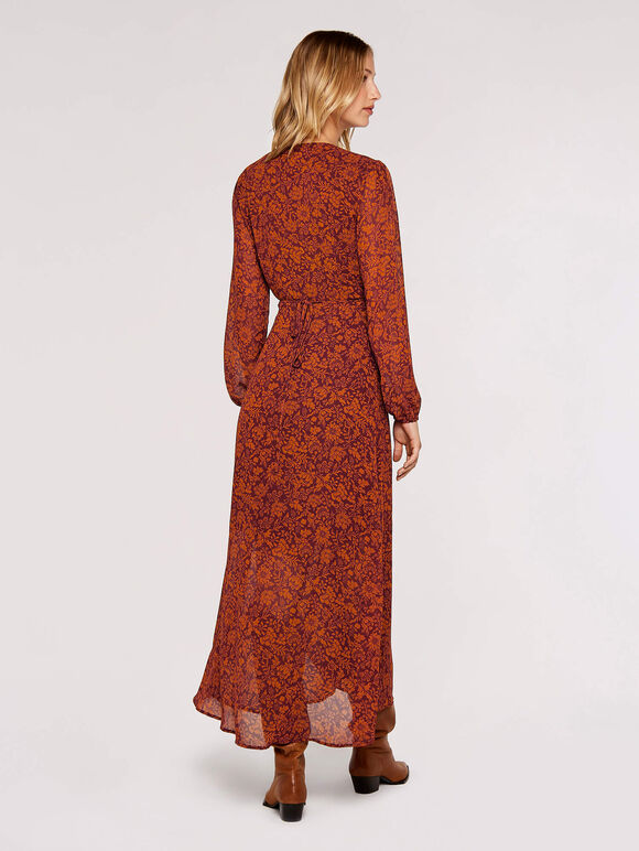 Floral Wrap Maxi Dress, Rust, large