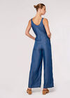 Denim Wide Leg Jumpsuit, Blue, large