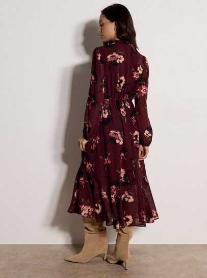 Floral Print Chiffon Midi Dress